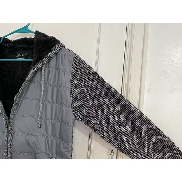 Men's Winter Fur-Lined Full-Zip Warm Sweater Hoodie Jacket, Gray Large - Picture 7 of 9